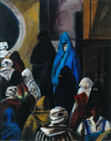 Marokko - Menschengruppe mit blauverschleierten Frauen 
