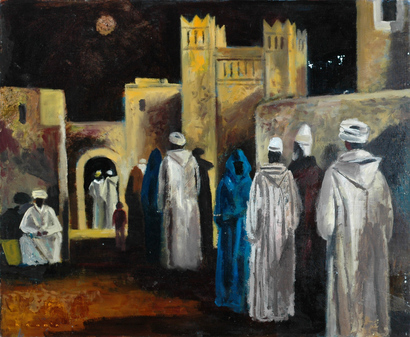 Marokko - Menschengruppe in marokkanischer Stadt